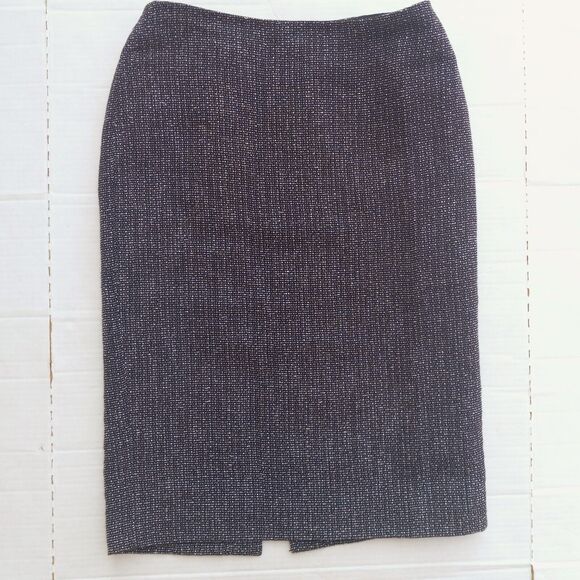 Ellen Tracy Tweed Pencil Skirt-Size 2-Charcoal/Black-Lined-Kick Pleat-Career-NEW - Picture 1 of 10
